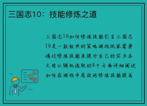 三国志10：技能修炼之道