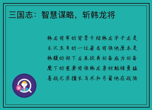 三国志：智慧谋略，斩韩龙将